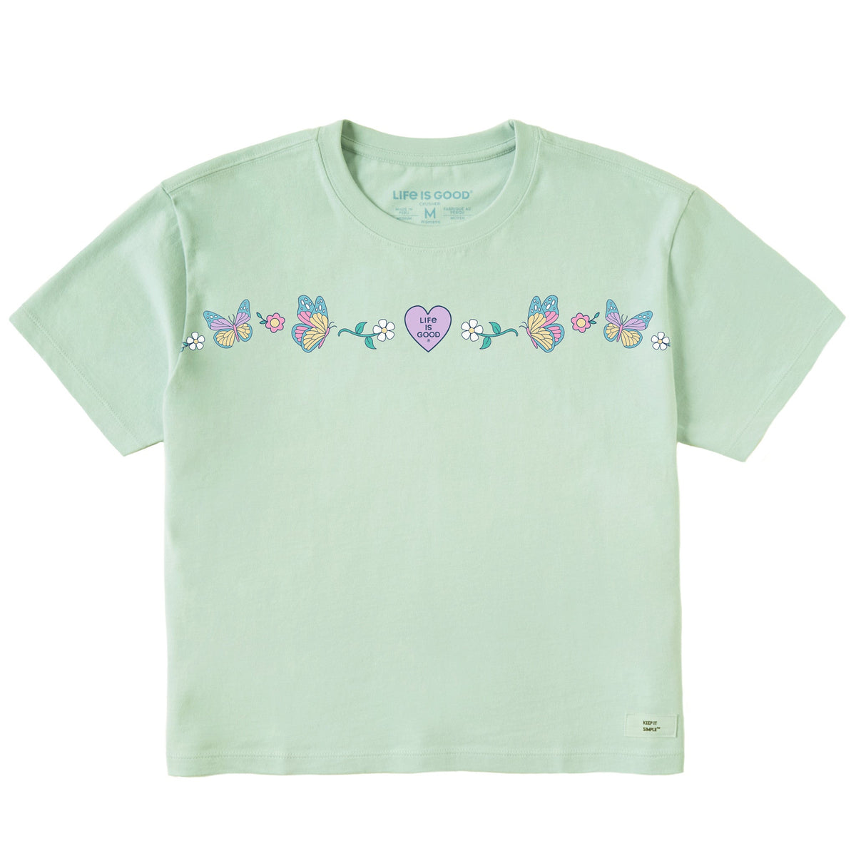 Women's Floral Butterfly Heart Short Sleeve Crusher Boxy Tee product image 1
