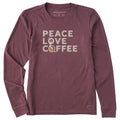 Women's Peace Love & Coffee Long Sleeve Crusher Tee